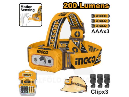 Fejlámpa 200 Lumens+elem INGCO