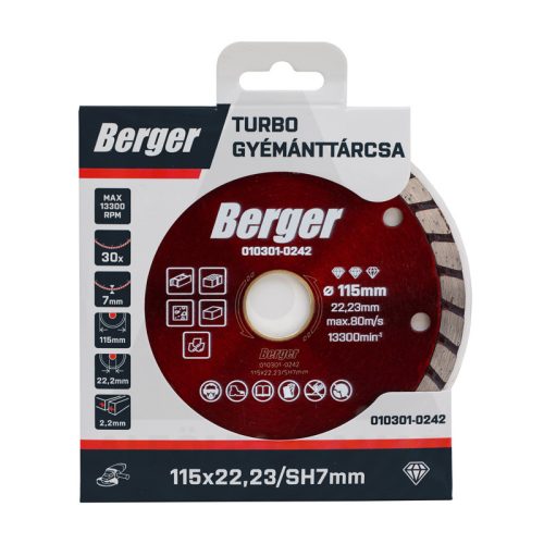 Gyémánttárcsa TURBO 115x22.23/SH7mm BERGER