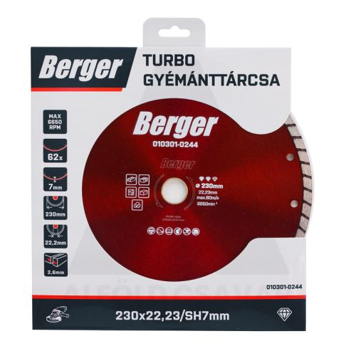 Gyémánttárcsa TURBO 230x22.23/SH7mm BERGER