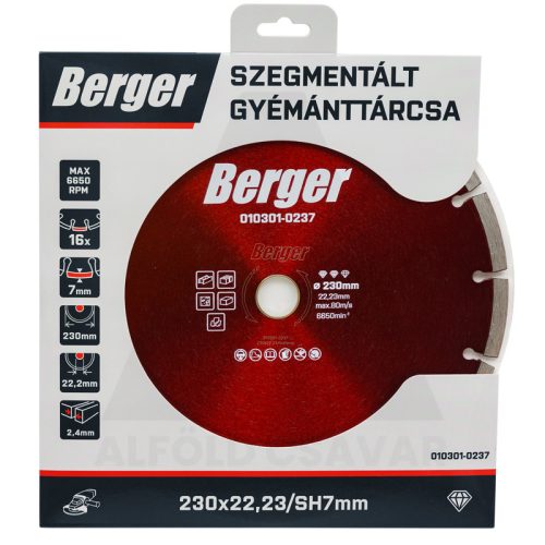 Gyémánttárcsa szegmenses 230x22.23/SH7mm BERGER