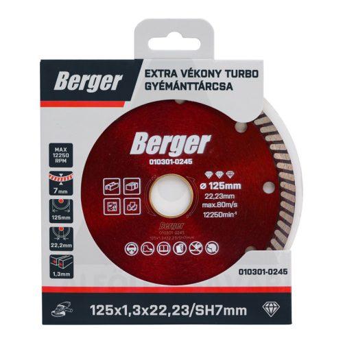Gyémánttárcsa vékony turbo 125x22.23/SH7mm BERGER