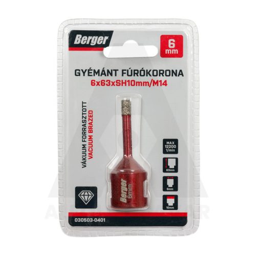 Gyémánt koronafúró 6x63xSH10mm/M14 Berger
