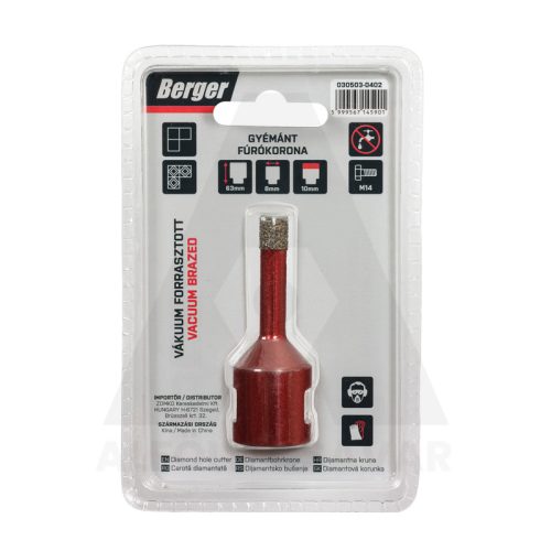 Gyémánt koronafúró 8x63xSH10mm/M14 Berger