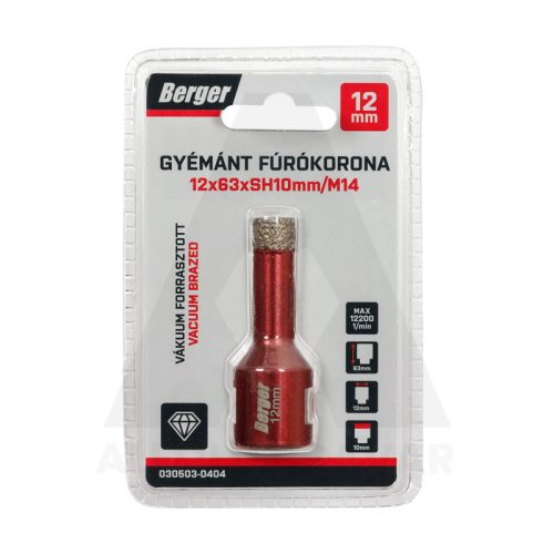 Gyémánt koronafúró 12x63xSH10mm/M14 Berger