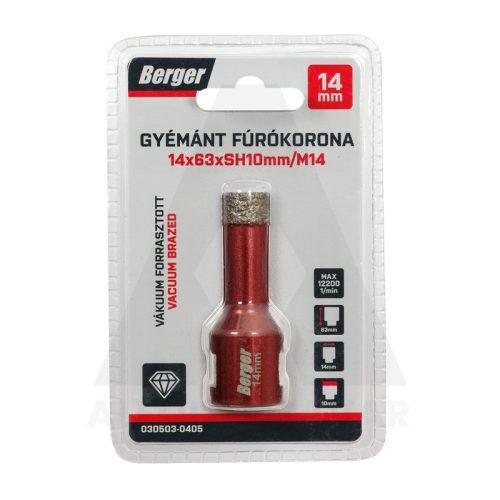 Gyémánt koronafúró 14x63xSH10mm/M14 Berger