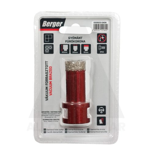 Gyémánt koronafúró 20x60xSH10mm/M14 Berger