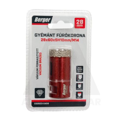 Gyémánt koronafúró 28x60xSH10mm/M14 Berger