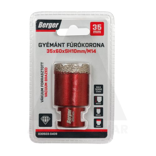 Gyémánt koronafúró 35x60xSH10mm/M14 Berger