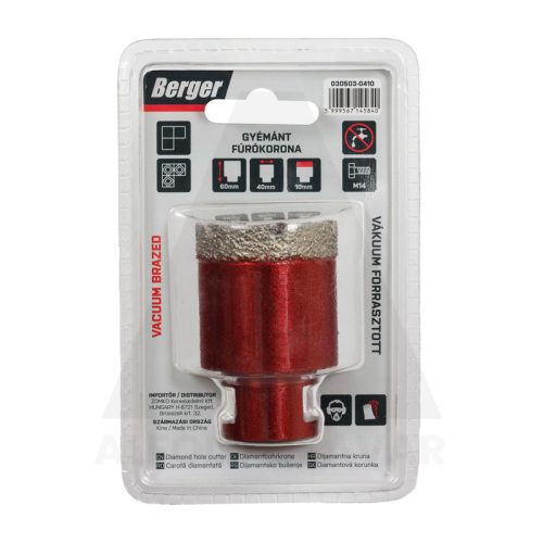 Gyémánt koronafúró 40x60xSH10mm/M14 Berger