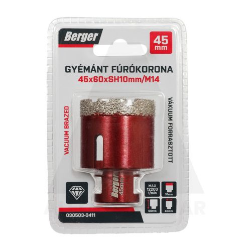 Gyémánt koronafúró 45x60xSH10mm/M14 Berger