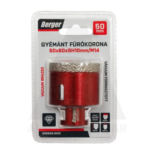 Gyémánt koronafúró 50x60xSH10mm/M14 Berger