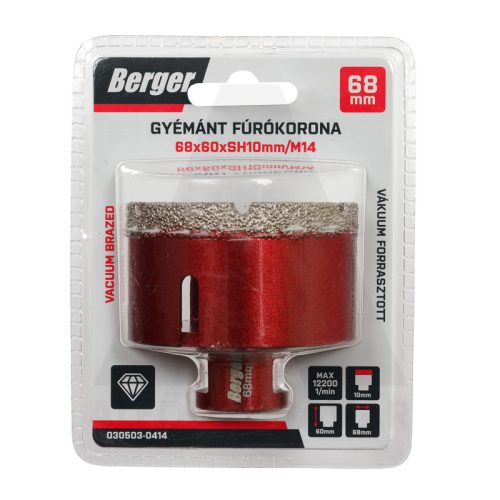 Gyémánt koronafúró 68x60xSH10mm/M14 Berger