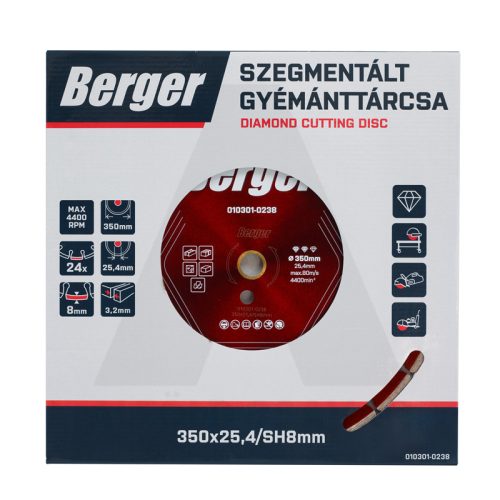 Gyémánttárcsa szegmenses 350x25.4/SH8mm BERGER