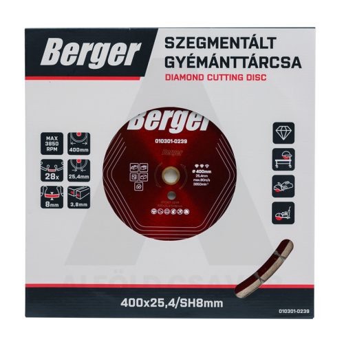 Gyémánttárcsa szegmenses 400x25.4/SH8mm BERGER